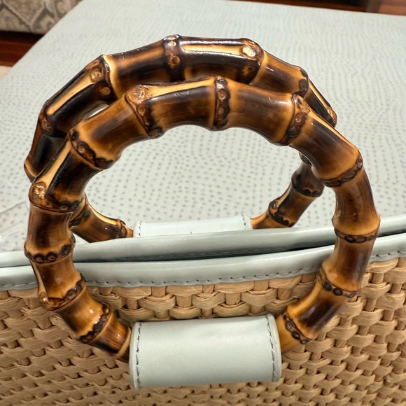 Spartina 449 Tan and Light Blue Tote with Bamboo Handle - Picture 7 of 16